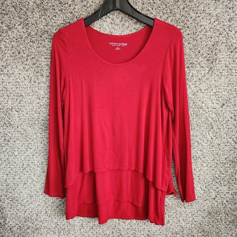 Soft Surroundings Perfect Layers Top Womens Small Red Relaxed Fit Stretch Casual